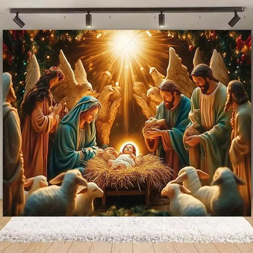 Birth of Jesus Background Party Decoration Supplies Merry Christmas Baby Shower Supplies Banner Backdrop Decor Photo Shoot Props