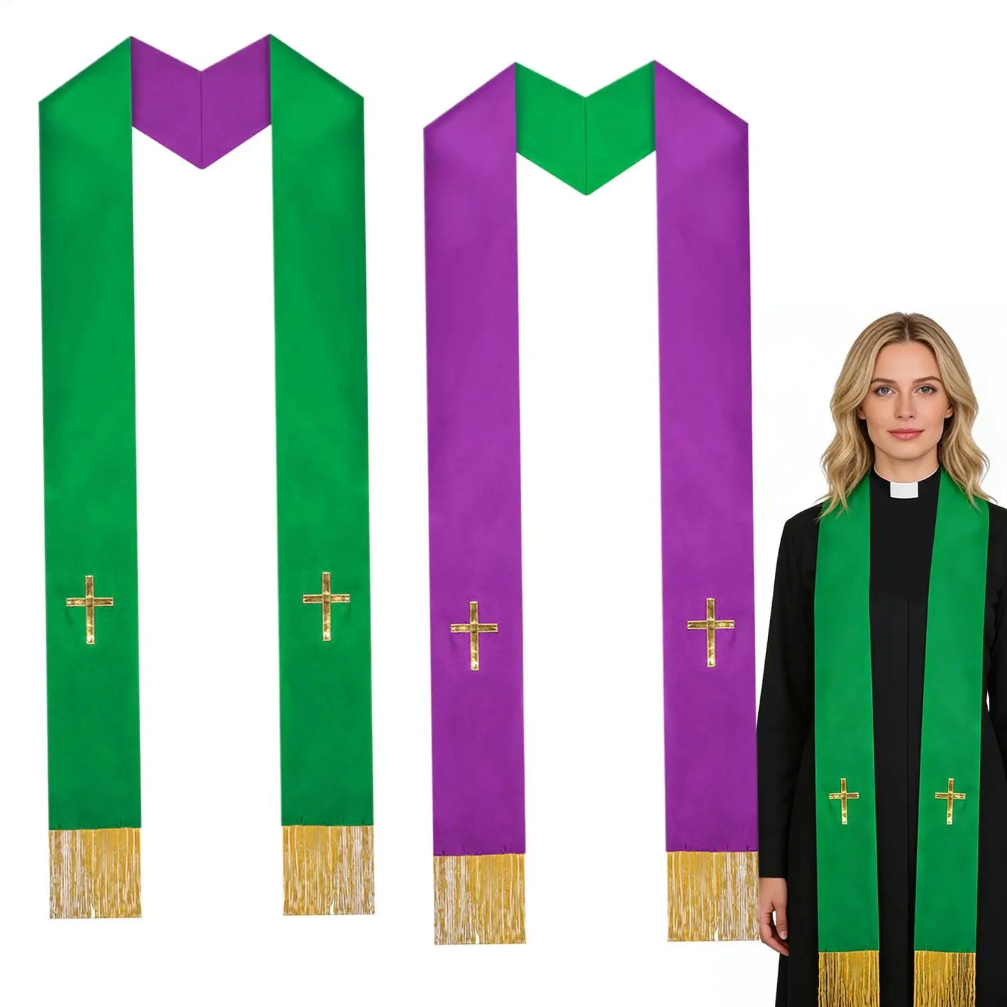 Double Side Clergy Mass Stole Religious Worship Shawl with Tassel for Sacramental Occasion Unisex Church Supplies