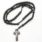 Christ Jesus Wooden Beads 8mm Rosary Bead Cross Pendant Woven Rope Chain Necklace Religious Orthodox Praying Jewelry Chain Decor