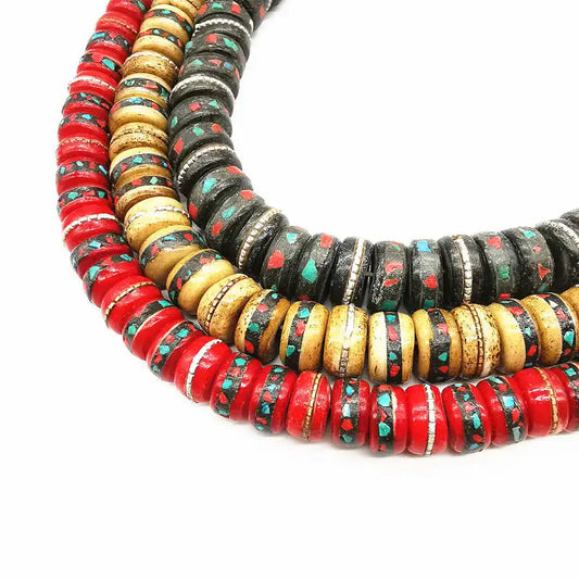 Tibetan 108Beads Ox bone Meditation Prayer Mala Abacus Beads Multi Colors Black Brown Red BRO574