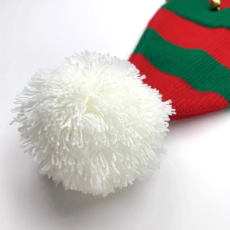 Christmas Knitted Wool Hat For Mother And Kids Red Color-Block Design, With Bells, Festive Christmas Hat For Winter