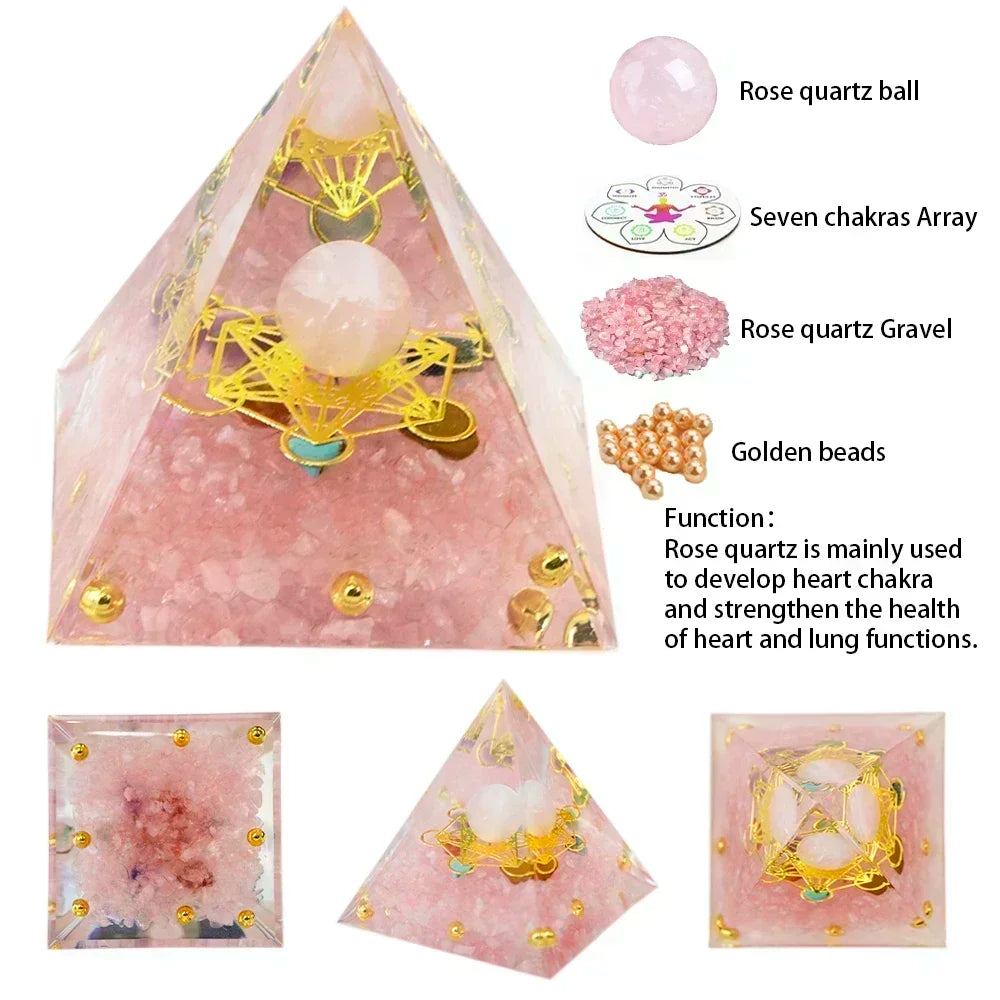 Natural Crystal Energy Generator Pyramid Peridot Amethyst Reiki Healing Chakra Resin Pyramid Egyptian Decor Room Decoration 1pc
