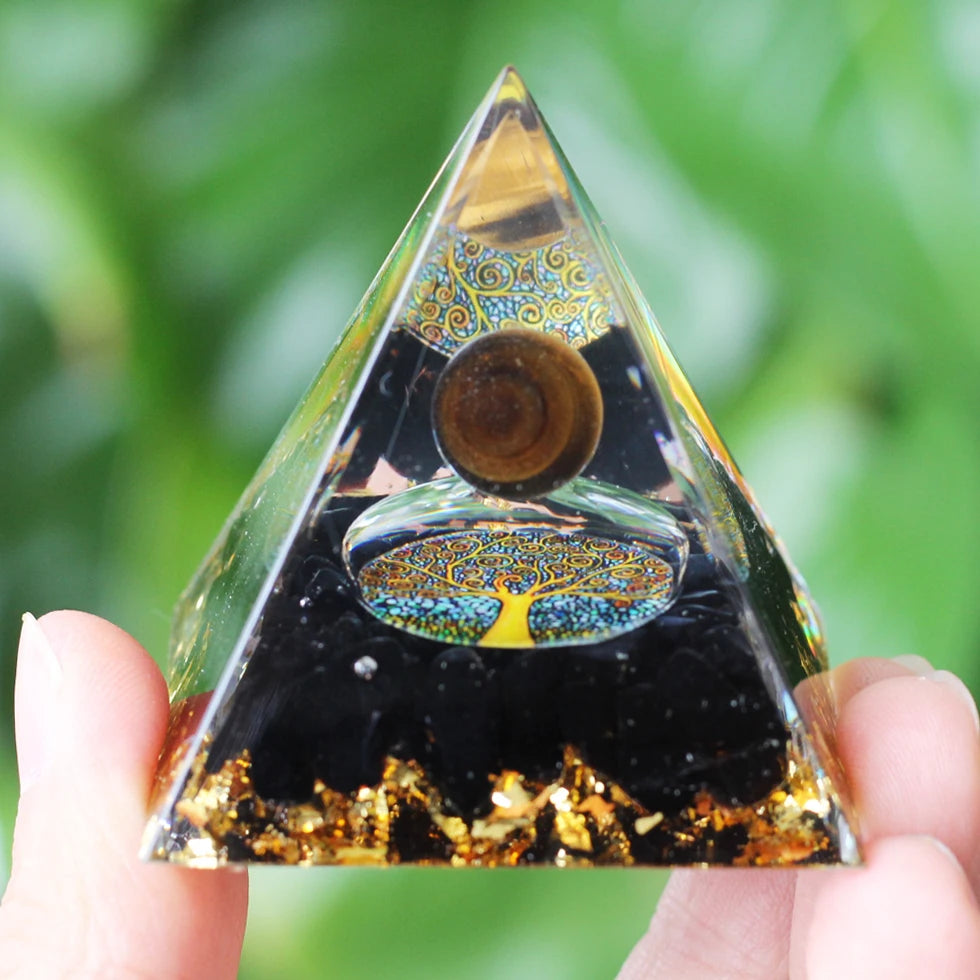 Energy Pyramid Orgonite Reiki Natural Amethyst Ball Healing Crystals Chakra Tool Ornaments Resin Stones Craft Kids Gift Pyramid