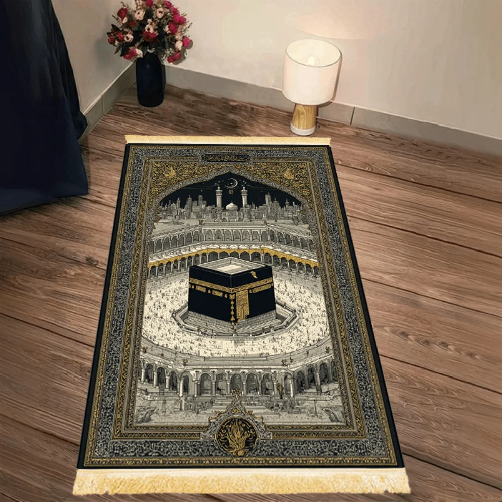 VIKAMA Islamic Prayer Mat With Tassel, Folding Travel Rug For Muslim, Outdoor Portable Janamaz, Pilgrimage Carpet, Ramadan Gift