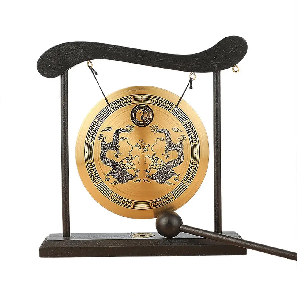 Feng Shui Gong Chinese Feng Shui Zen Gong Bell With Stand And Mallet Dragon With Taiji Symbols Desktop Retro Chime Table Gong