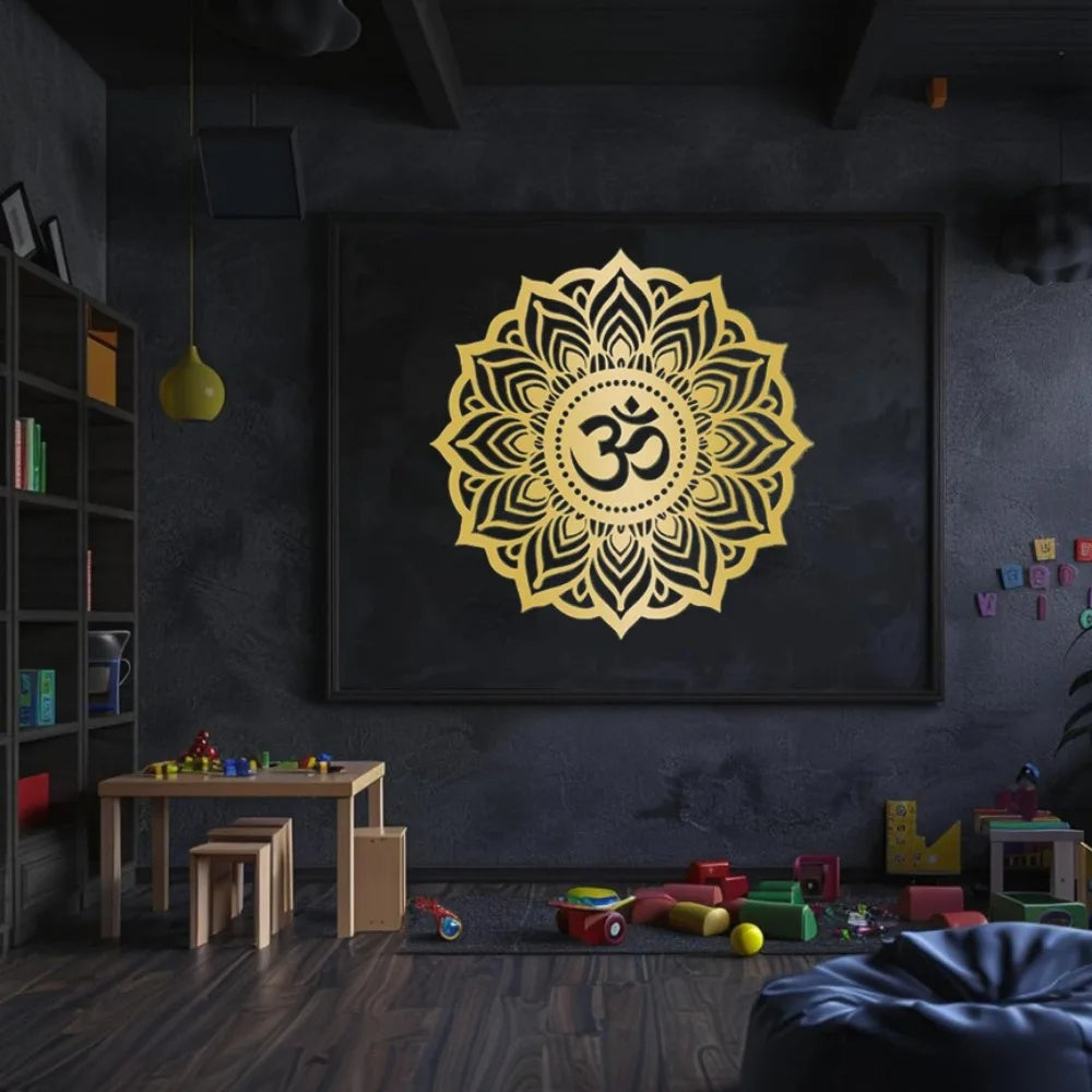 Mystic Om Mandala Gilded Metal Wall Sculpture | Lounge & Yoga Chamber Decor | Halloween & Christmas Gift