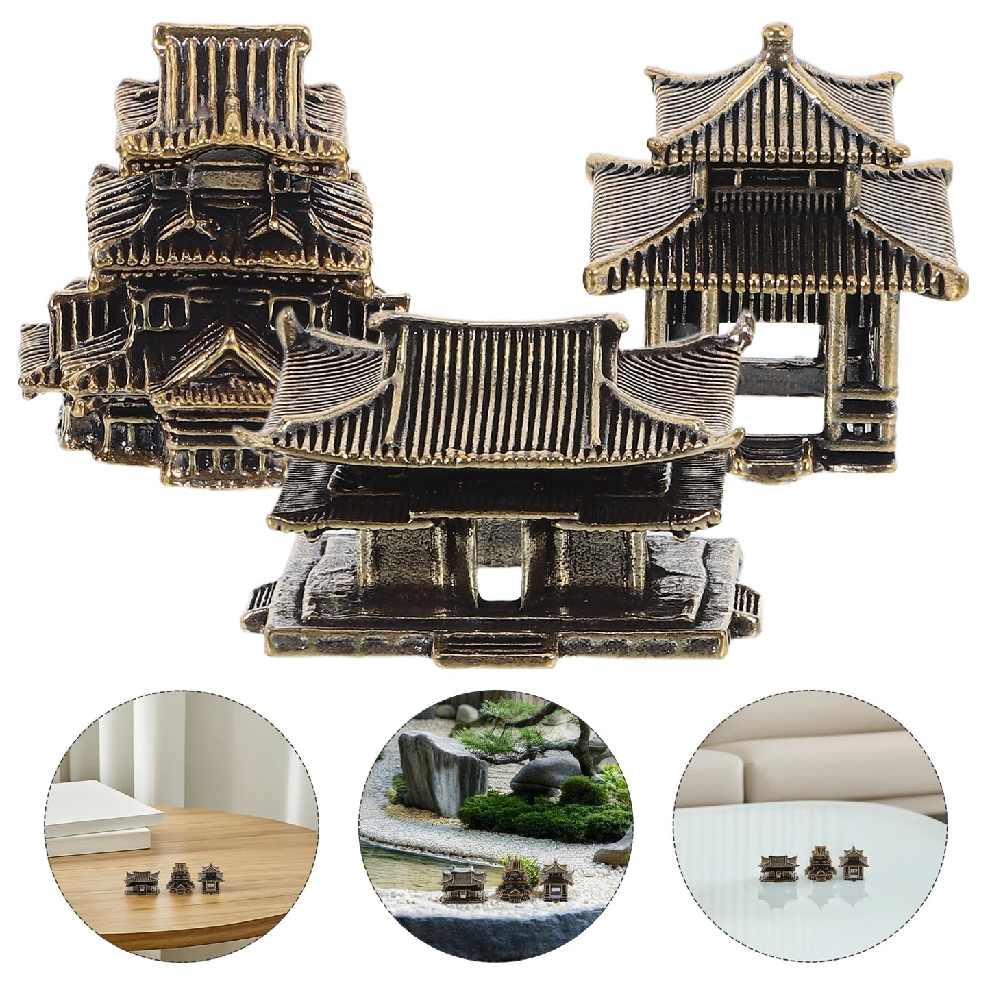 3pcs Brass Tiny Pagoda Model Zen Garden Decor Miniature Asian Ornaments For Aquarium Landscaping Japanese Style Lantern