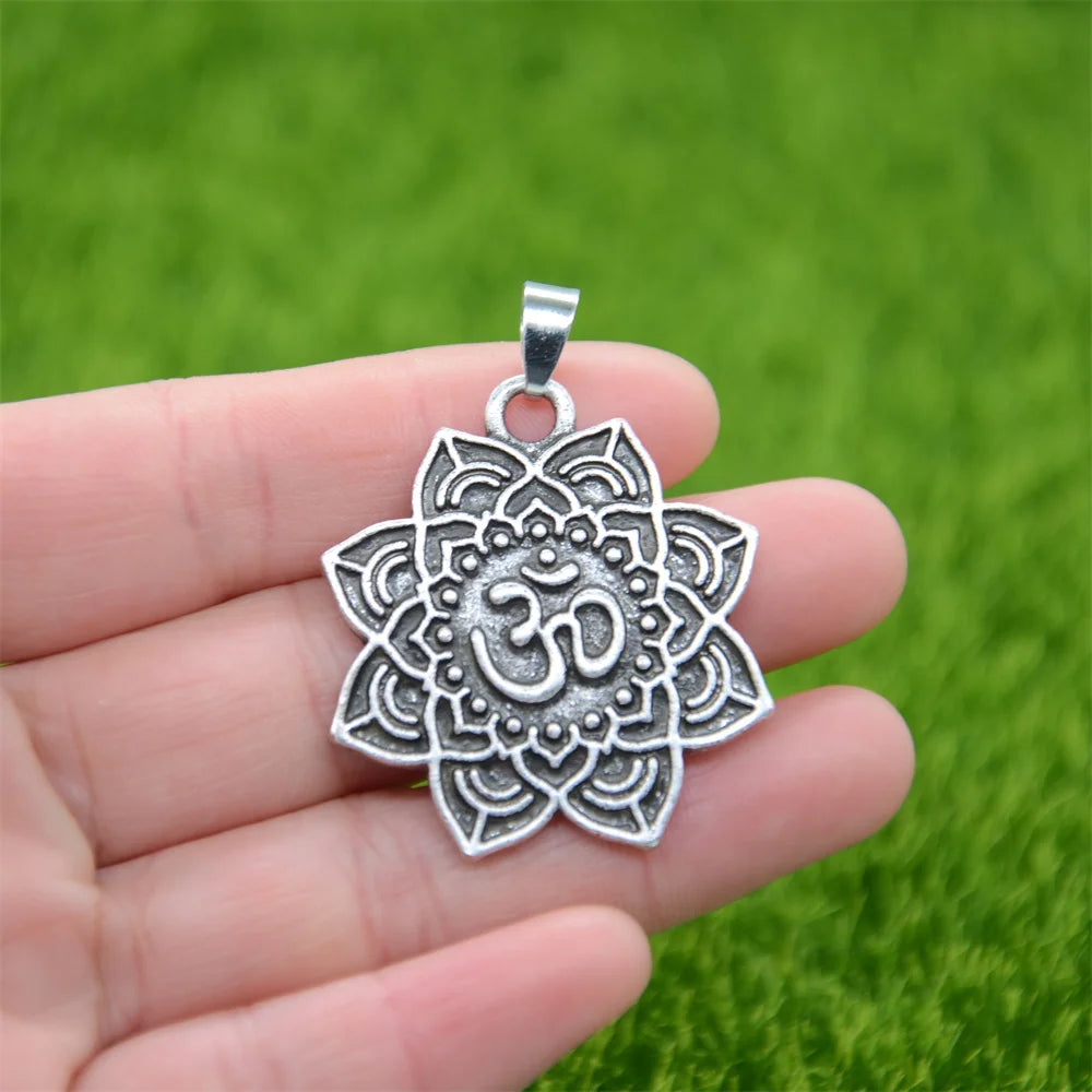 Om Yoga Lotus Flower Pendant Necklace Religious Buddha Mandala Meditation Spiritual Indian Jewelry