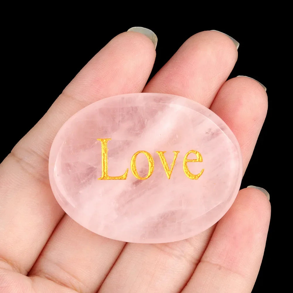 Natural Stone Crystal Engraved Different Inspirational Word Worry Stones Reiki Healing Crystals Palm Gemstone Thanksgiving Gifts