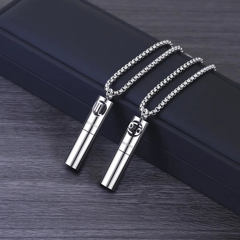 Twelve Constellations Aromatherapy Essential Oil Pendant Lockets Perfume Storage Diffuser Necklace 316L Stainless Steel Jewelry