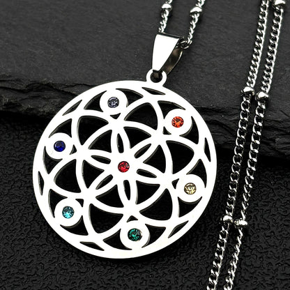 7 Chakra Sacred Geometry Metatron Necklace for Women Flower of Life Stainless Steel Stone Necklaces Reiki Healing Jewelry 9758