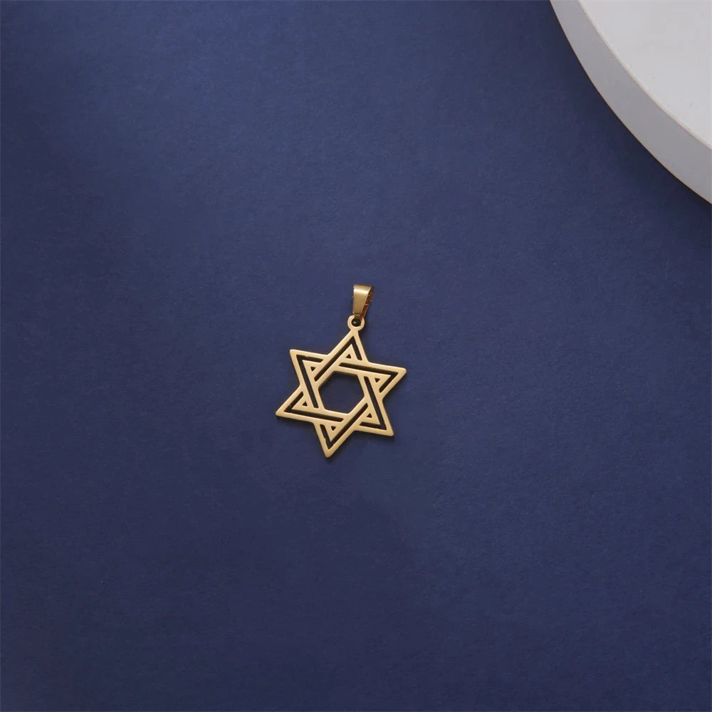 EUEAVAN 1pc Jewish Star of David Hexagram Pendant Stainless Steel Amulet Charms for Jewelry Making Necklace Supplies