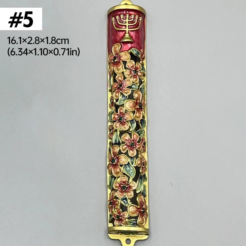 Jewish Mezuzah Case Cover Home Blessing Door Ornaments Delicate Enamel Flowers Embellished Crafts Jewish Traditional Holy Gifts