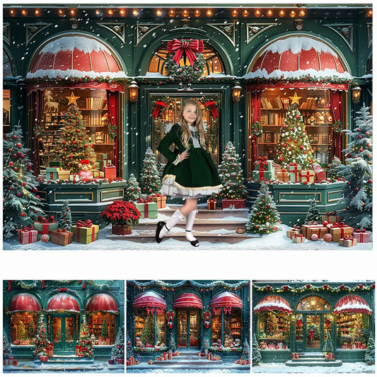 LS Greener Christmas Vintage Shop Photography Background Kids Art Portrait Xmas Tree Garland Bow Decor Backdrop Photo Studio