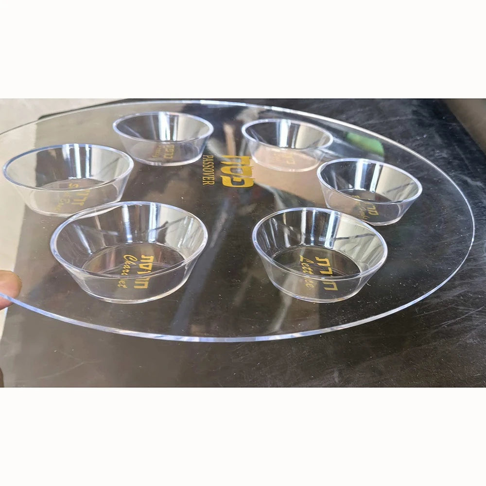 Plastic Clear Jewish 6-Section Passover Seder Plate - Kosher with Food Labels & Elegant Design