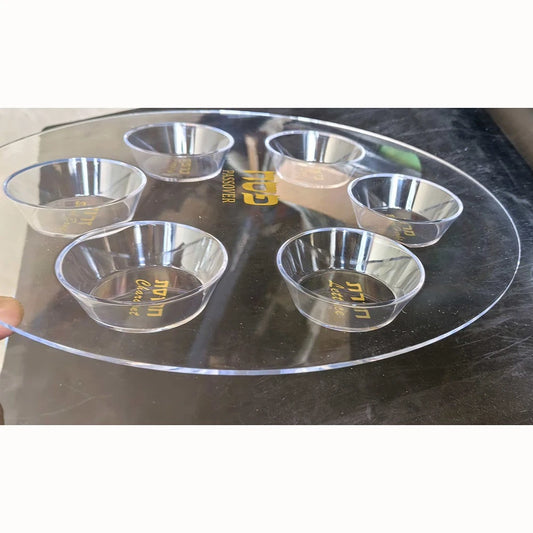 Plastic Clear Jewish 6-Section Passover Seder Plate - Kosher with Food Labels & Elegant Design