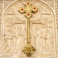 Eastern Orthodox metal cross scepter religious ceremony sacrament celebration inlaid with bright ruby classic religious aestheti