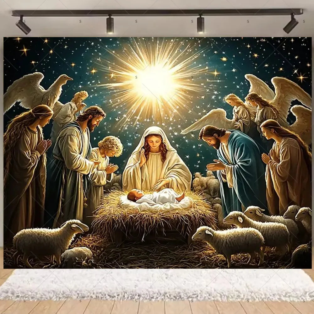 Birth of Jesus Background Party Decoration Supplies Merry Christmas Baby Shower Supplies Banner Backdrop Decor Photo Shoot Props