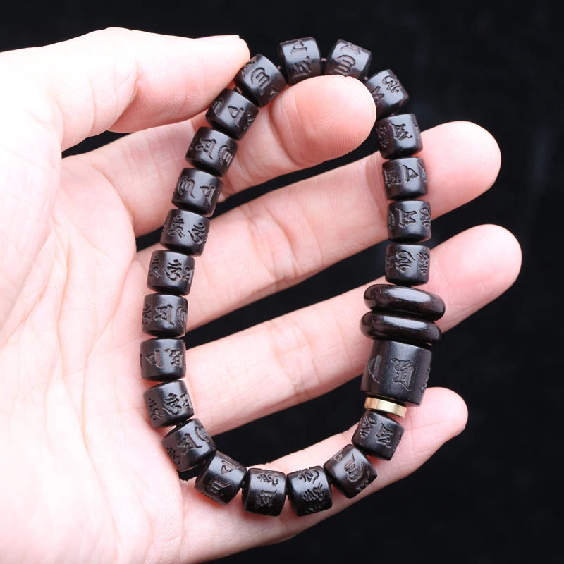 Natural Ebony Tibetan Prayer Turning Wheel Six-Character 8Mm 108 Beads Mara Necklace Rosary Beads