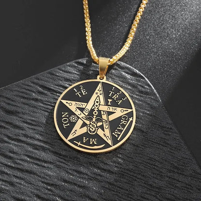 Witchcraft Pentagram Necklace Stainless Steel Men\\\\'s Jewish Hebrew Tetragrammaton Solomon Pendant  Amulet Jewelry