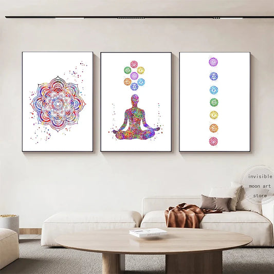 Spirituality Yoga Tree Khanda Sikh Symbol Couple Meditation  Art Poster Canvas Painting Wall Prints Picture Yoga Room Home Decor