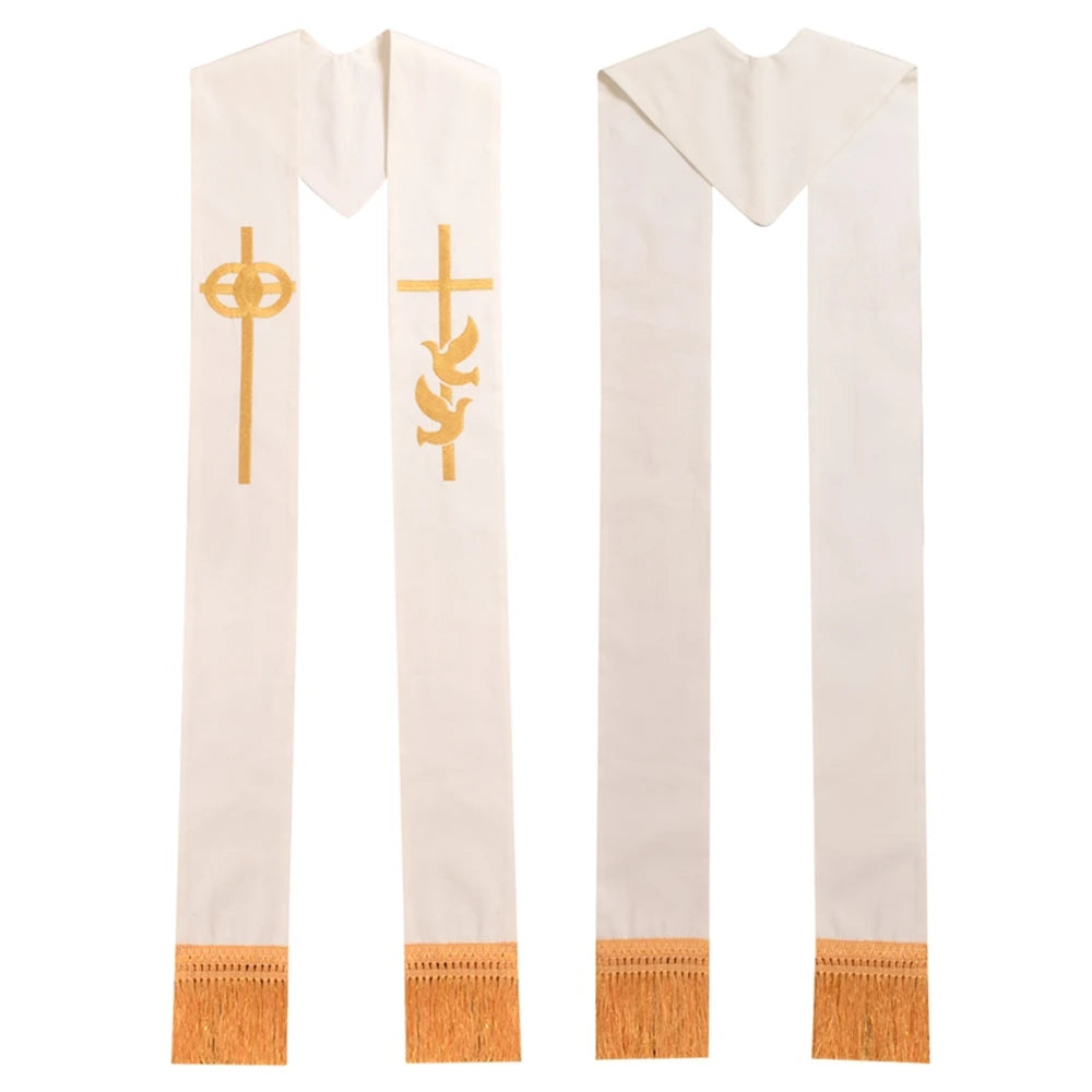 Clergy Stole Church Overlay Double Sided Cross Gold Tassels Scarf for Priest Choir