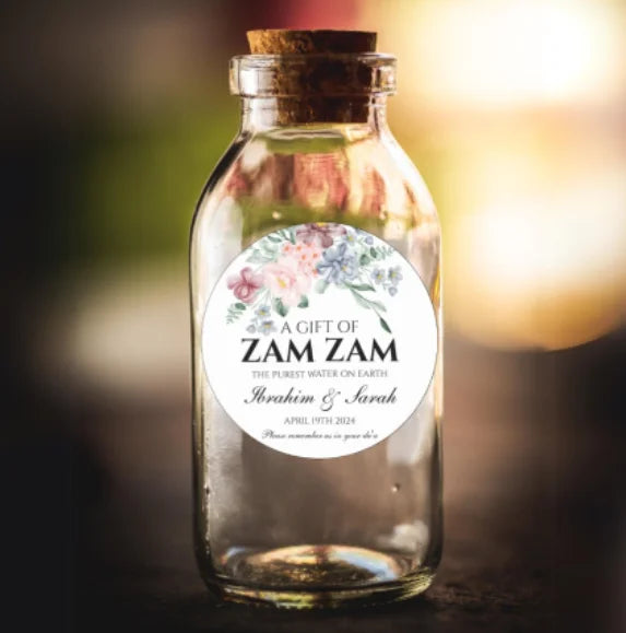 Custom Zamzam Water Sticker Islamic Nikah Wedding Favor Muslim Hajj Umrah Party Gift Packaging Label Bridal Shower Adhesive DIY