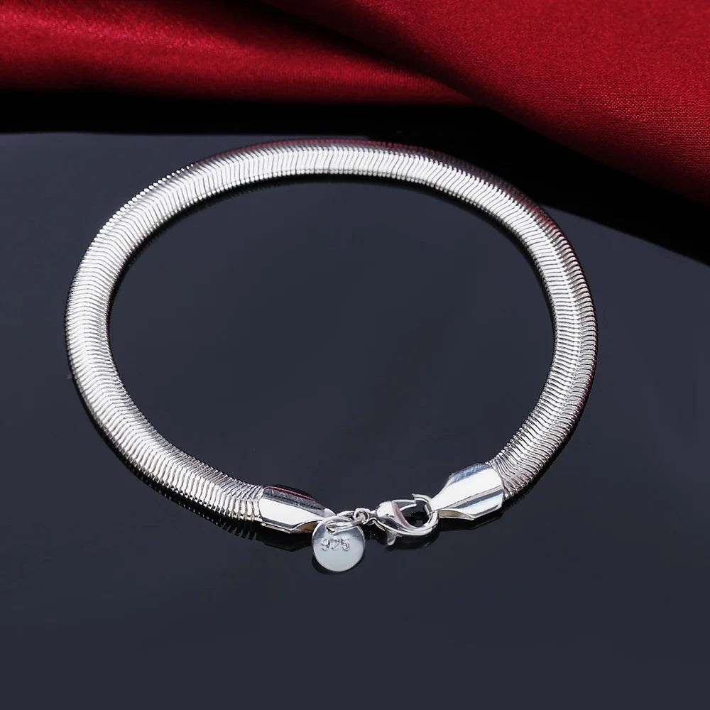 Hot Sale 925 Sterling Silver Chain Solid Bracelet for Women Mens Charm Party Gift Wedding Fashion Jewelry