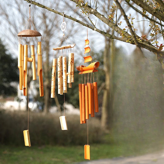 Natural Bamboo Outdoor Wind Chimes Handmade Vintage Style Garden Decor Hanging Ornament Eco-Friendly Home Door Window Decoration