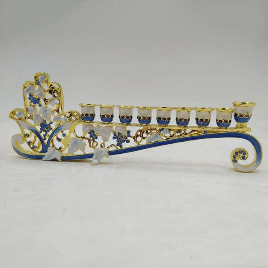 Hanukkah Hand Painted Enamel Menorah Candelabra Chanukah Temple Candlesticks 9 Branches Candle Holder