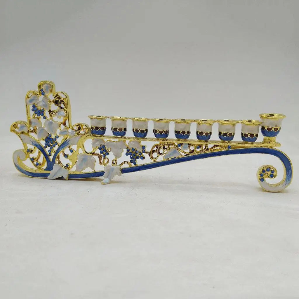 Hanukkah Hand Painted Enamel Menorah Candelabra Chanukah Temple Candlesticks 9 Branches Candle Holder