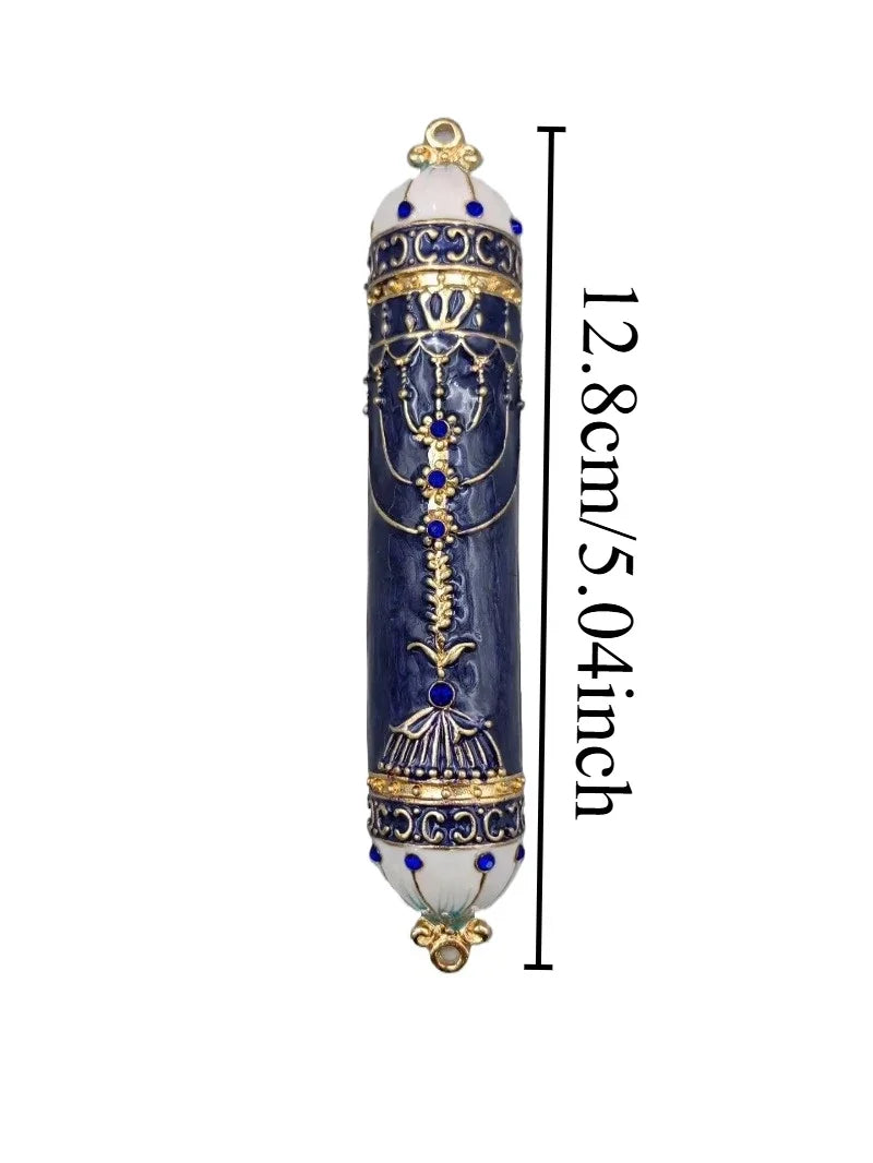 Handcrafted Enamel & Alloy Mezuzah Case with Kosher Scroll, Elegant Judaica Gift for Home Blessing & Doorpost Protection