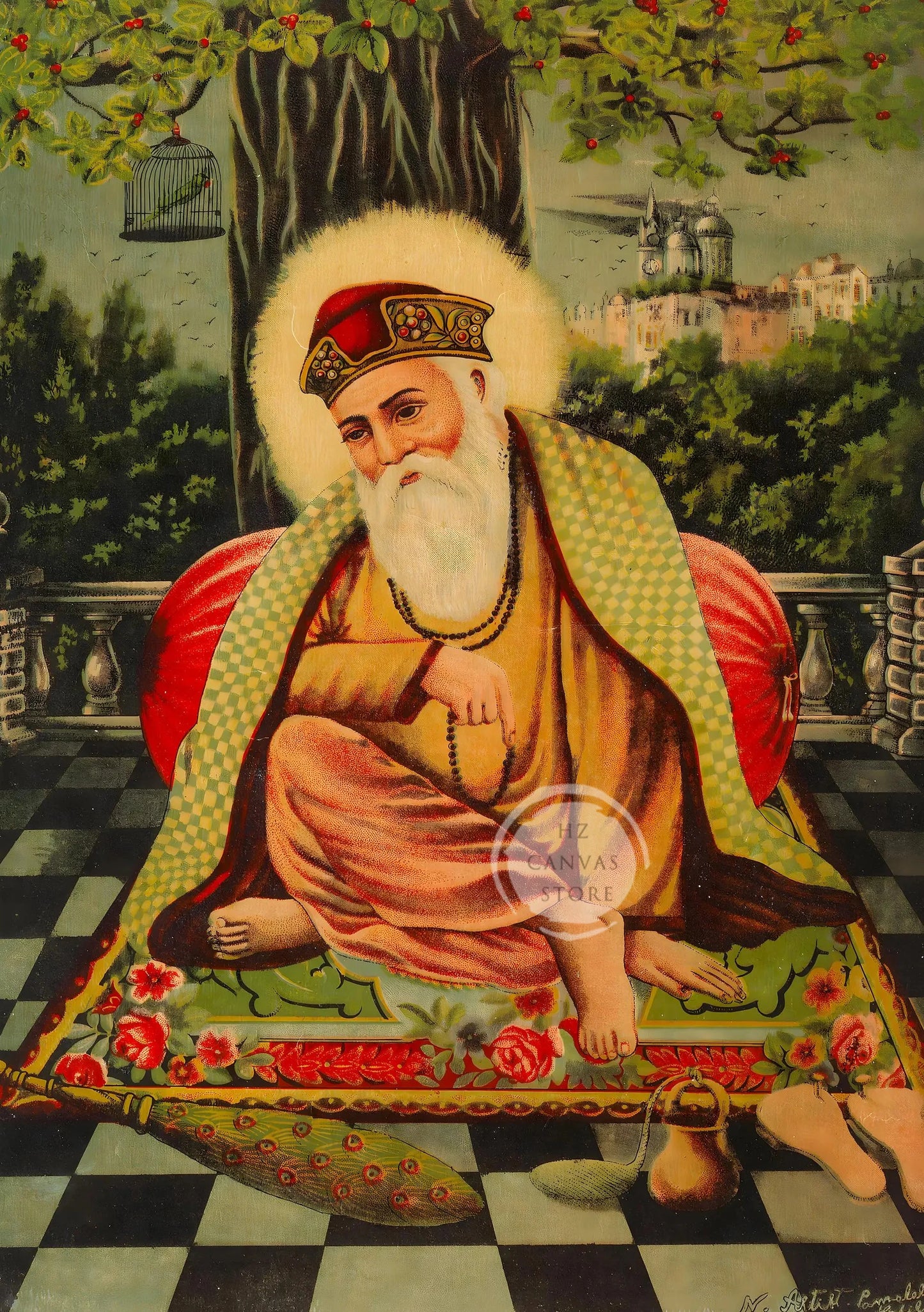 Sikh Historical Art Print of Guru Nanak Dev, Guru Ram Das, Baba Deep Singh & Maharaja Bhupinder Singh Vintage Devotional Poster