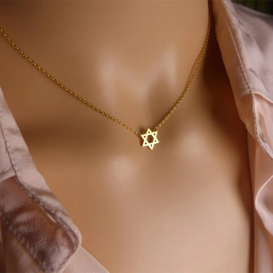 Pentagram Necklaces Pendants Stainless Steel Chain Star Of David Choker Necklace For Women Jewish Jewelry Collares