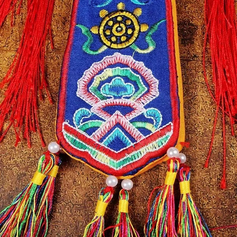 Tibetan Banner Ribbons,Colorful Brocade Buddhist Hall Decorative,Auspicious Cloud Embroidered Sutra Hanging Flags,Buddhist Item