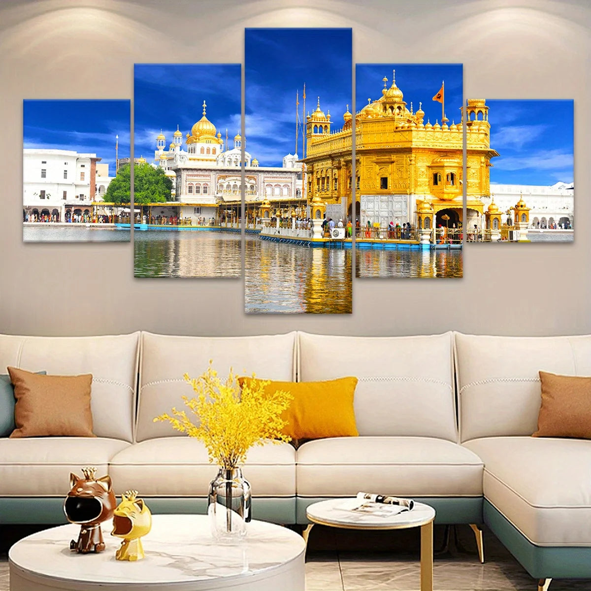 5pcs Framed Amritsar Golden Temple Canvas Art Set Islam Posters DIY Frame Wall Decor for Living Room, Bedroom, Office No frame