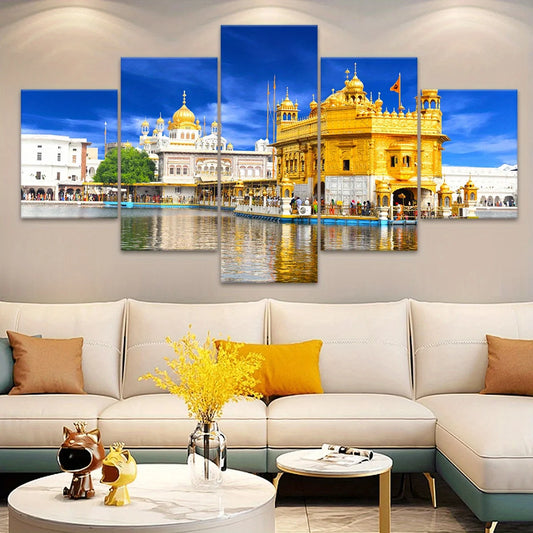 5pcs Framed Amritsar Golden Temple Canvas Art Set Islam Posters DIY Frame Wall Decor for Living Room, Bedroom, Office No frame