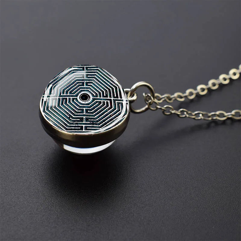 Sacred Geometry-Metatron's Cube Necklaces Sri Yantra Mandala Double Side Glass Ball Pendant Necklace Buddhist Yoga Jewelry Gift