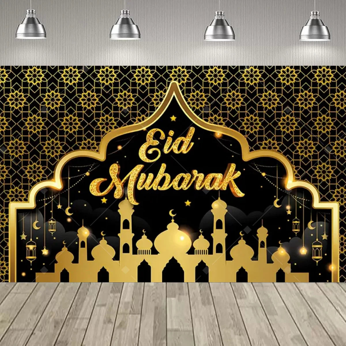 Eid al Fitr Party Supplie Decoration Backdrop Islamic Mosque Architecture Mubarak Ramadan Party Festival Celebration Banner