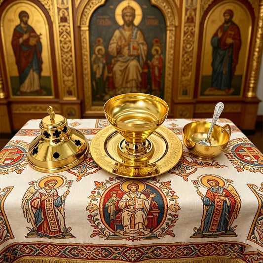 Luxury Gold Plated Orthodox Incense Burner Censer Set with Tray Spoon for Church Liturgy Home Altar Prayer Devotion Christian