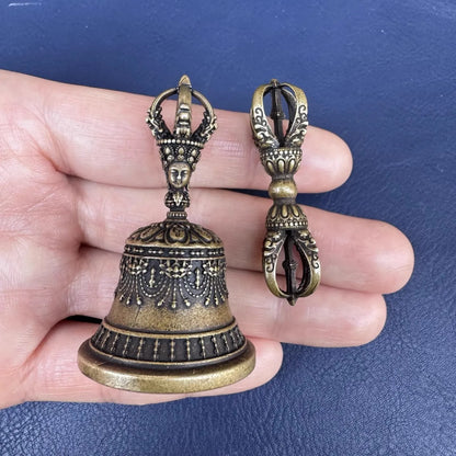 New Nepalese Handmade Five-Strand Vajra Bell and Vajra Pestle Large Brass Gong and Bell Tibetan Esoteric Ritual Instrument