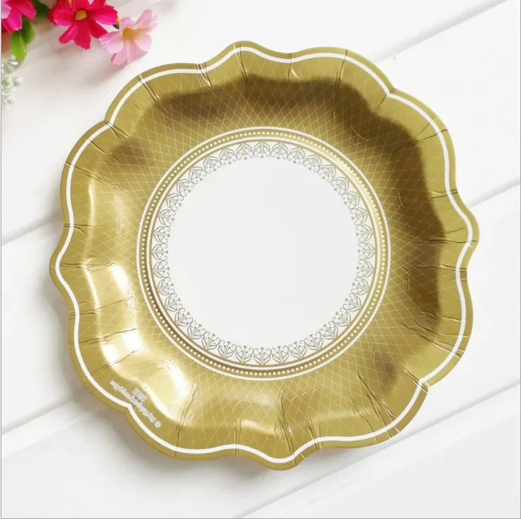 8pcs Chinese Blue White Porcelain Plate Party Decoration Plate Retro Wave Edge Plate Holiday Cake Plate Disposable Paper Plate
