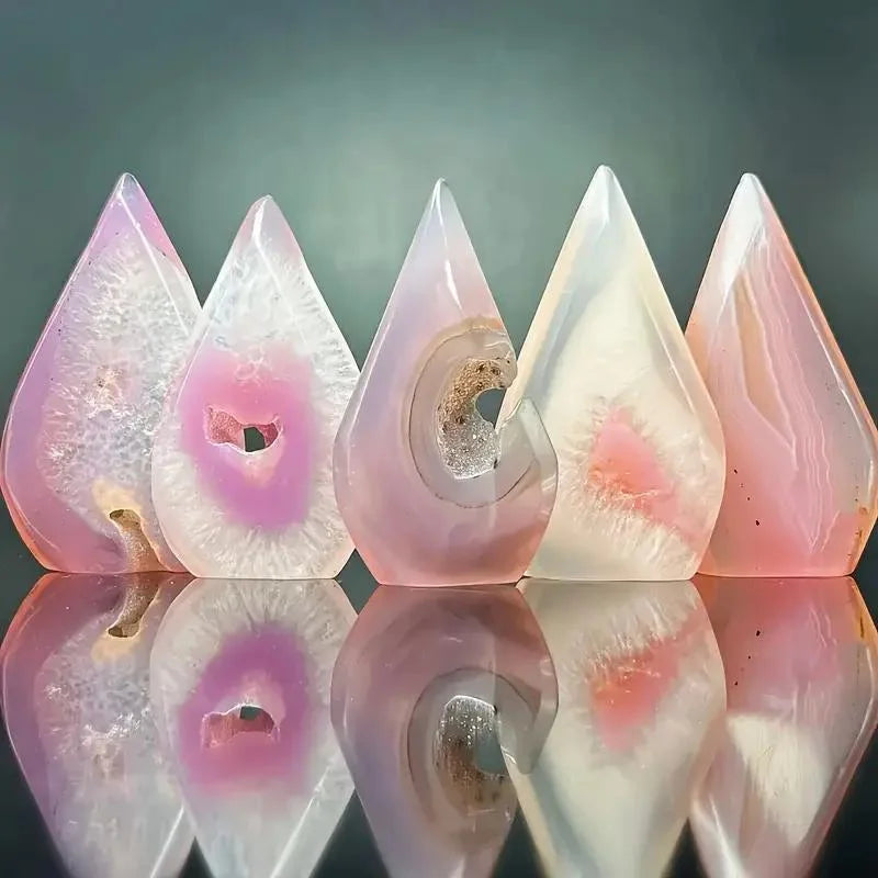 1pc Pink Agate Water Drop Ornament, Unique Natural Crystal Home Decor Gift for Collectors & Beginners