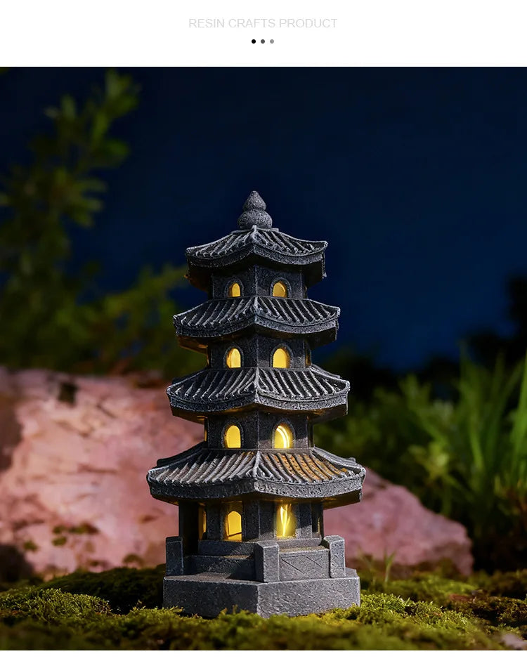 Japanese Pagoda Statue Zen Garden Lantern Resin Stone Tower Sculpture Buddha Decor for Patio Backyard Meditation Home Ornament