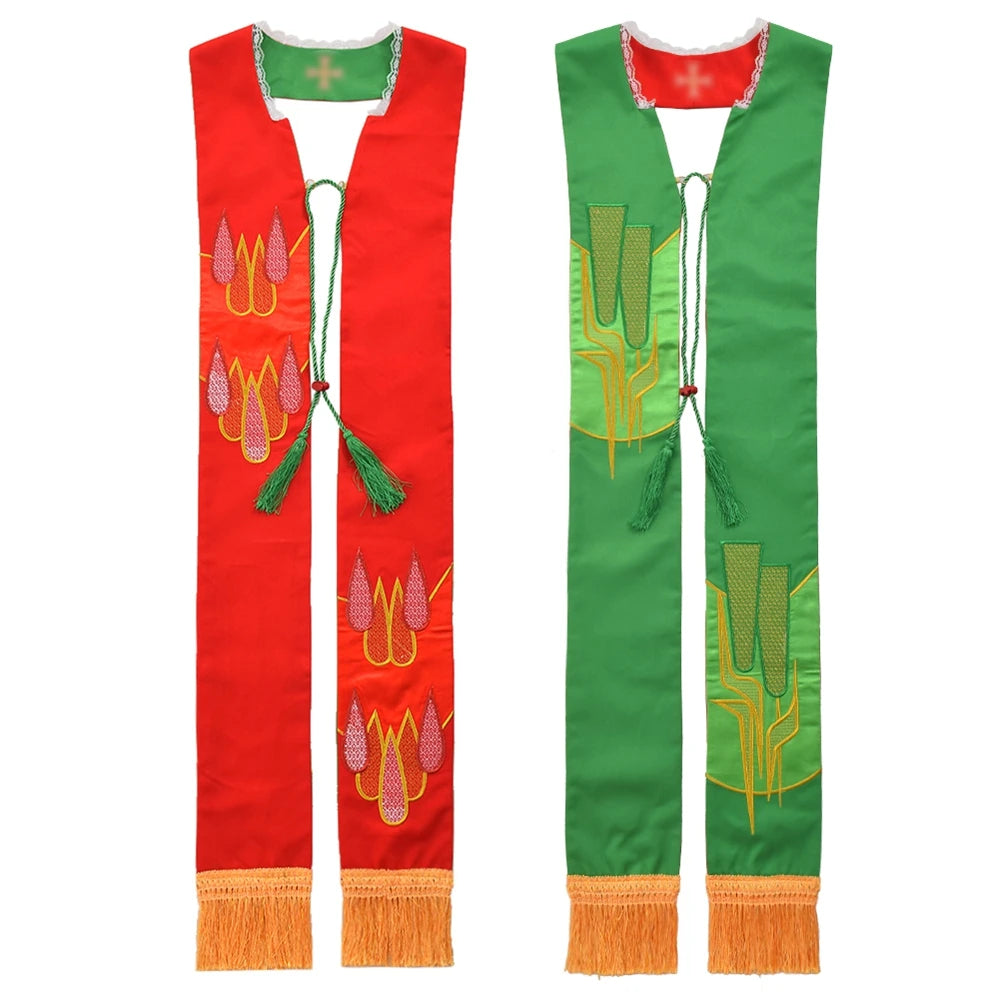 Clergy Stole Church Overlay Double Sided Cross Gold Tassels Scarf for Priest Choir