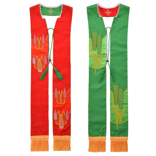 Clergy Stole Church Overlay Double Sided Cross Gold Tassels Scarf for Priest Choir