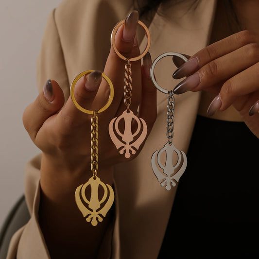 Punjabi Sikh Gold Keychain Pendant Gift 18K Stainless Steel Believer Faith Master Unique Symbol Religious Jewelry Souvenir Gift