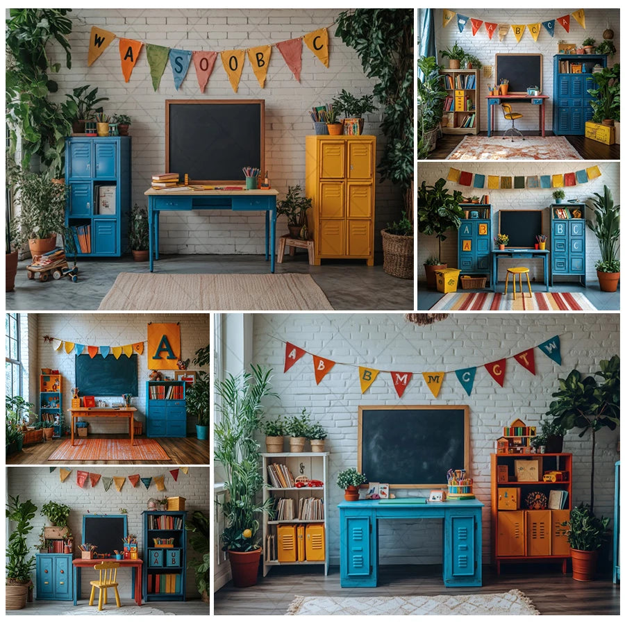 Back To School Season Backdrop Bookcase Blackboard Book Pencil Table Children Graduation Holiday Party Photography Background