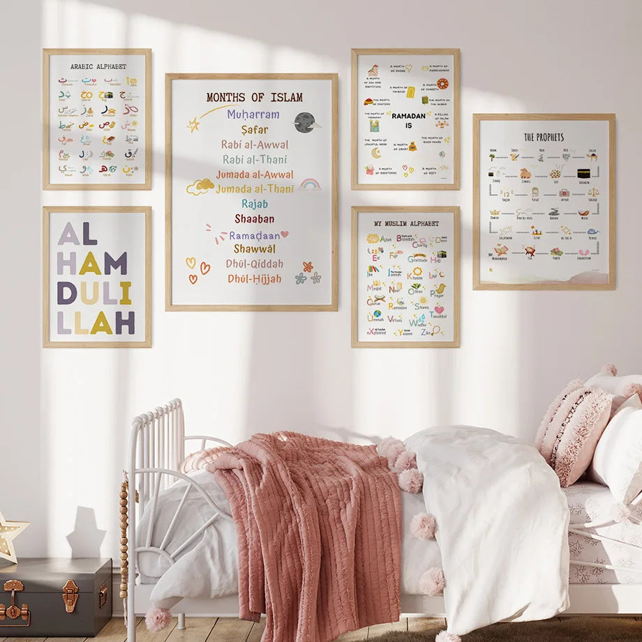 Islam Muslim Prophets Arabic Alphabet Allah Quran Personalization Children Nursery Wall Art Painting Poster Baby Kids Room Decor