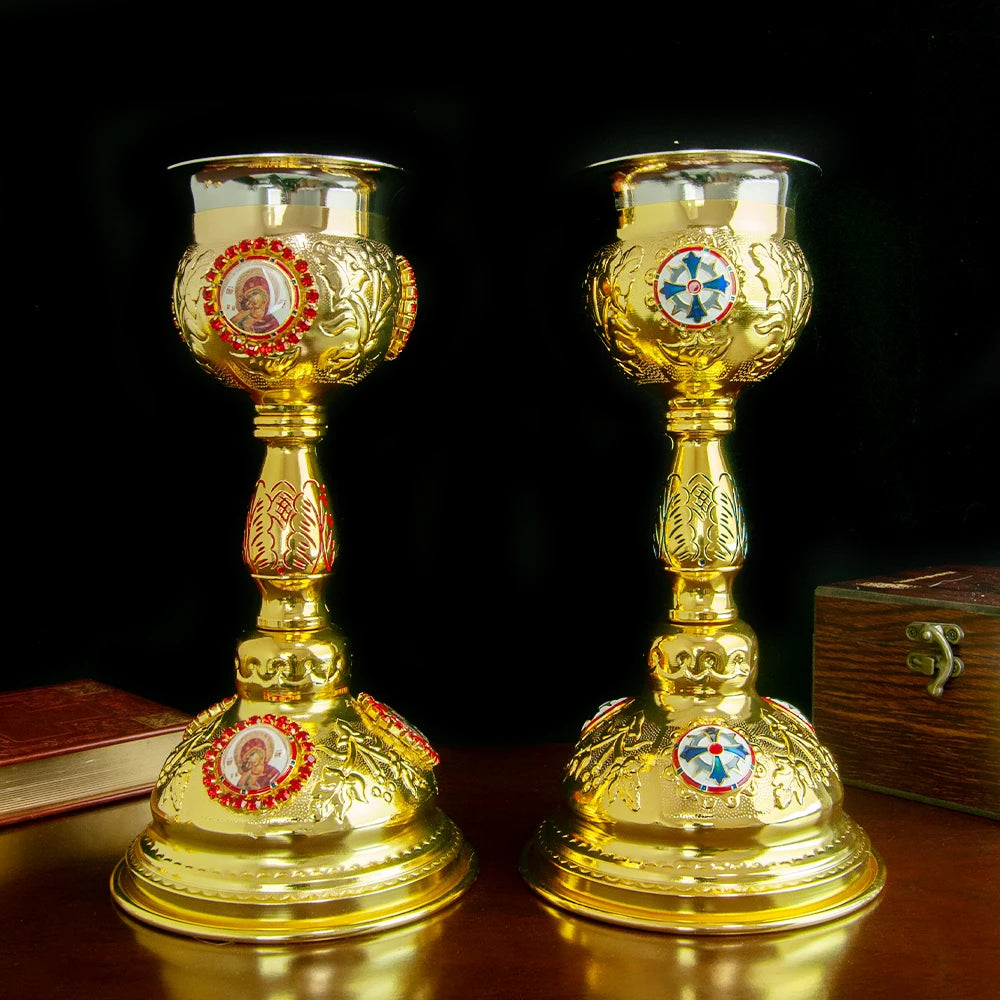 HTISOK Christian Chalice Church Ceremonial Supplies Alloy Metal Holy Cups Exquisitely Carved Holy Water Spoons And Cups